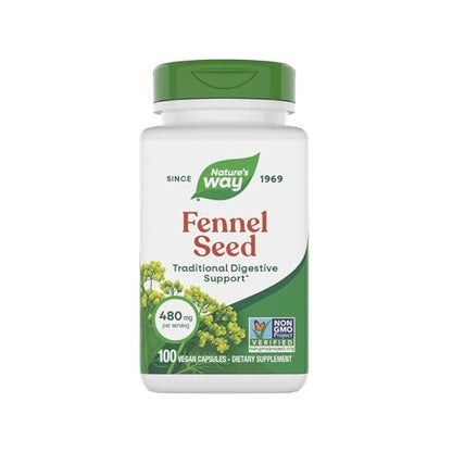Nature's Way Fenchelsamen, Traditionelle Verdauungsunterstützung*, 480 mg pro Portion, Glutenfrei & Vegan, Non-GMO Project Verified, 100 Kapseln