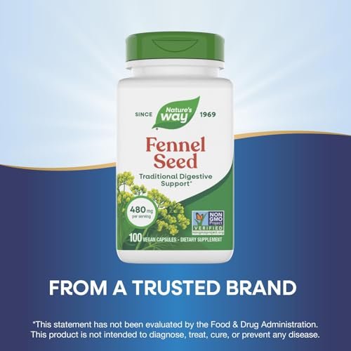 Nature's Way Fenchelsamen, Traditionelle Verdauungsunterstützung*, 480 mg pro Portion, Glutenfrei & Vegan, Non-GMO Project Verified, 100 Kapseln
