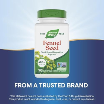 Nature's Way Fenchelsamen, Traditionelle Verdauungsunterstützung*, 480 mg pro Portion, Glutenfrei & Vegan, Non-GMO Project Verified, 100 Kapseln
