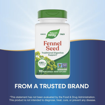 Nature's Way Fenchelsamen, Traditionelle Verdauungsunterstützung*, 480 mg pro Portion, Glutenfrei & Vegan, Non-GMO Project Verified, 100 Kapseln