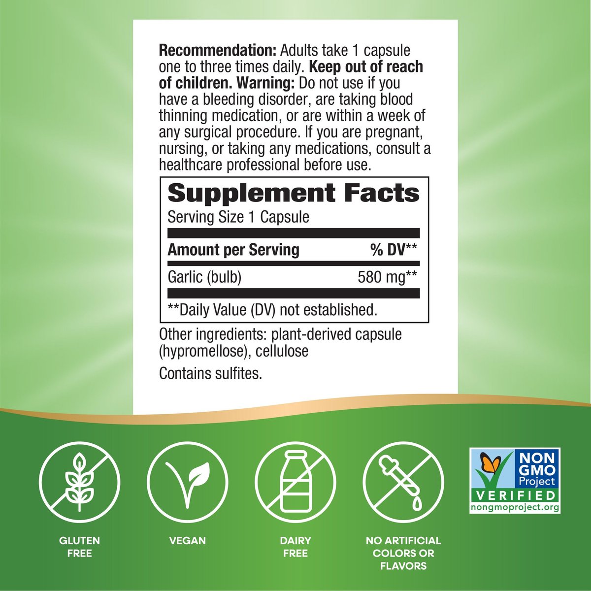 Nature's Way Knoblauchkapseln – 580 mg pro Portion, vegan, Non-GMO Project verifiziert, 100 Kapseln