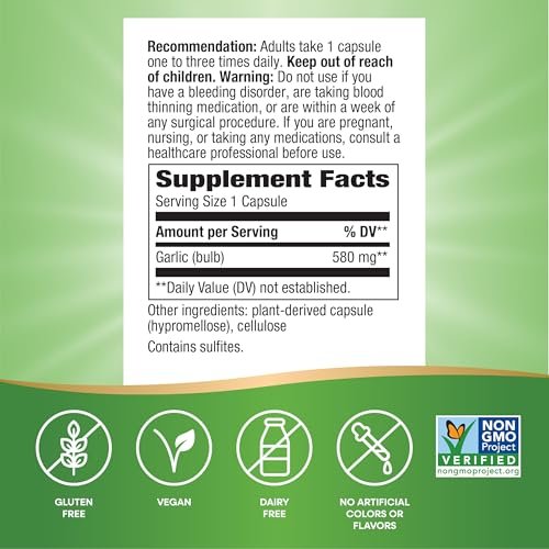 Nature's Way Knoblauchkapseln – 580 mg pro Portion, vegan, Non-GMO Project verifiziert, 100 Kapseln