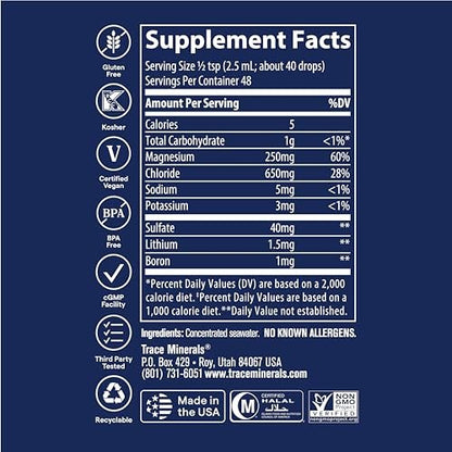 Trace Minerals ConcenTrace Spurenelement-Tropfen | Unterstützt Energie, Verdauung, Knochengesundheit & Hydration | 70+ ionische Spurenelemente mit Magnesium, Chlorid & Kalium | Keto, vegan & ohne Gentechnik | 118 ml (4 Fl Oz)