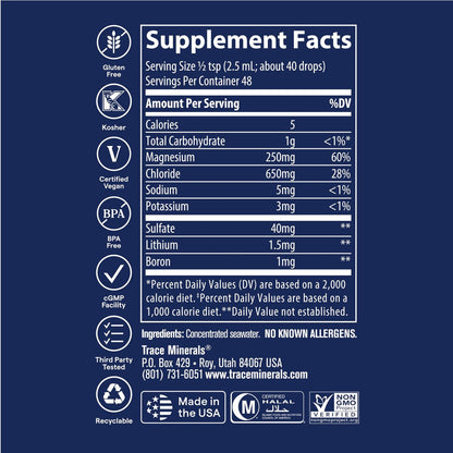 Trace Minerals ConcenTrace Spurenelement-Tropfen | Unterstützt Energie, Verdauung, Knochengesundheit & Hydration | 70+ ionische Spurenelemente mit Magnesium, Chlorid & Kalium | Keto, vegan & ohne Gentechnik | 118 ml (4 Fl Oz)