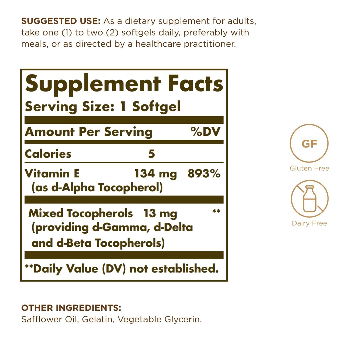 Solgar Vitamin E 200 IE – 100 Softgels – Natürliches Antioxidans, Unterstützung des Immunsystems – Glutenfrei, Laktosefrei – 100 Portionen