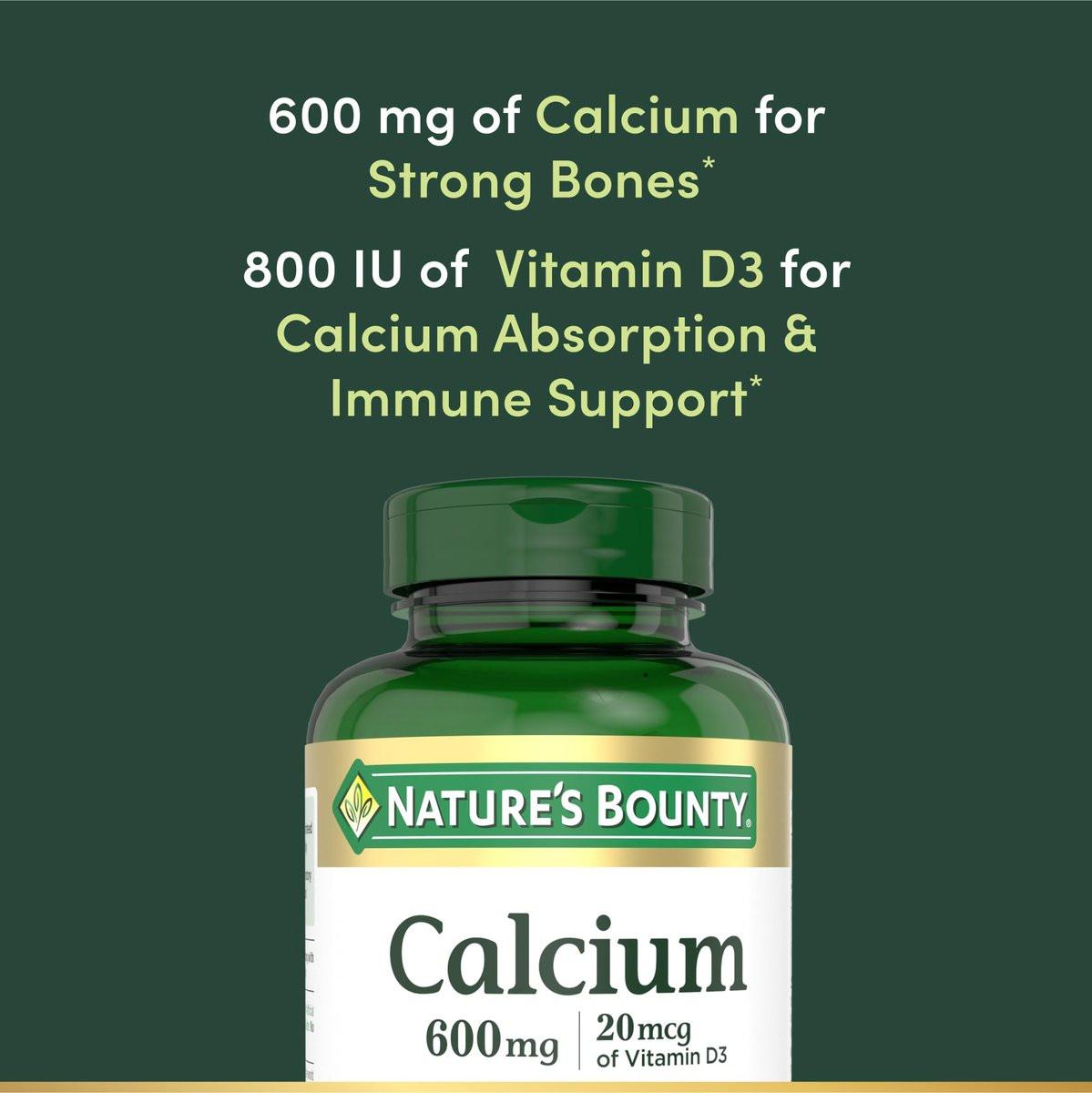 Nature's Bounty Calcium Carbonate & Vitamin D – 600 mg Calcium & 800 IU Vitamin D3, 250 Tabletten – Unterstützt Knochen- und Immungesundheit