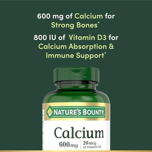 Nature's Bounty Calcium Carbonate & Vitamin D – 600 mg Calcium & 800 IU Vitamin D3, 250 Tabletten – Unterstützt Knochen- und Immungesundheit