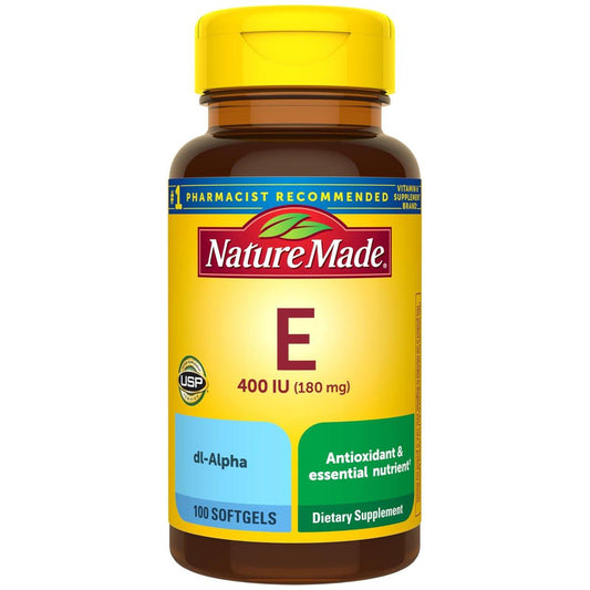 Nature Made Vitamin E 180 mg (400 IU) dl-Alpha – Nahrungsergänzungsmittel für Antioxidans- und Hautunterstützung, 100 Weichkapseln, 100-Tage-Versorgung