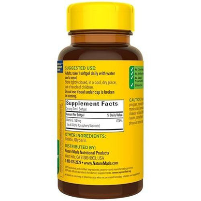 Nature Made Vitamin E 180 mg (400 IU) dl-Alpha – Nahrungsergänzungsmittel für Antioxidans- und Hautunterstützung, 100 Weichkapseln, 100-Tage-Versorgung