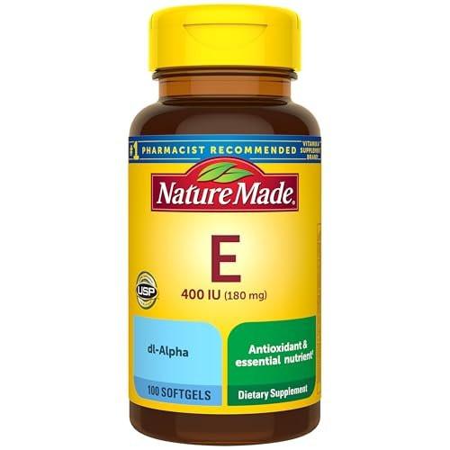Nature Made Vitamin E 180 mg (400 IU) dl-Alpha – Nahrungsergänzungsmittel für Antioxidans- und Hautunterstützung, 100 Weichkapseln, 100-Tage-Versorgung