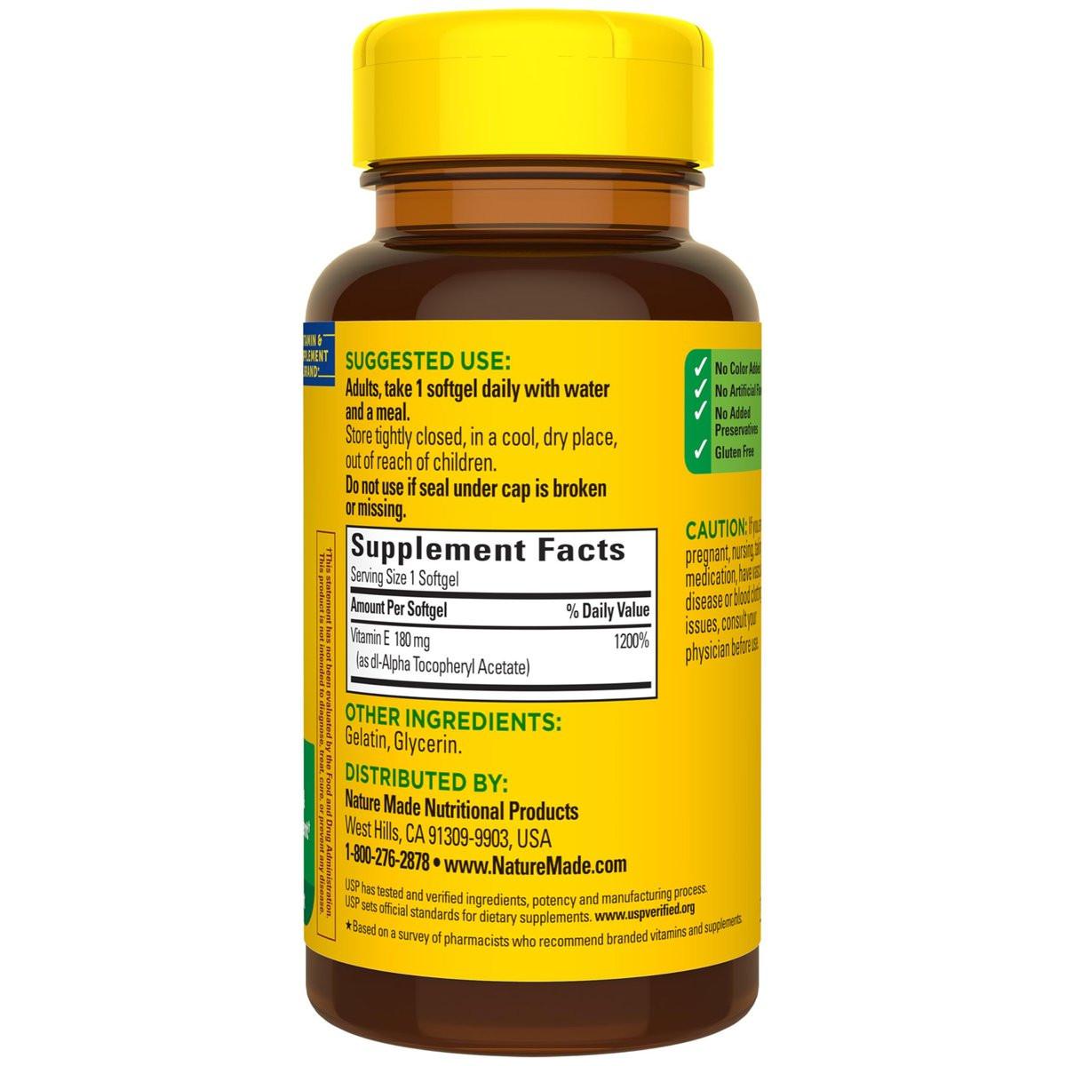 Nature Made Vitamin E 180 mg (400 IU) dl-Alpha – Nahrungsergänzungsmittel für Antioxidans- und Hautunterstützung, 100 Weichkapseln, 100-Tage-Versorgung
