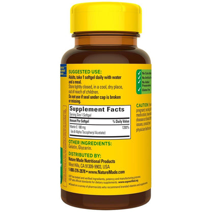 Nature Made Vitamin E 180 mg (400 IU) dl-Alpha – Nahrungsergänzungsmittel für Antioxidans- und Hautunterstützung, 100 Weichkapseln, 100-Tage-Versorgung