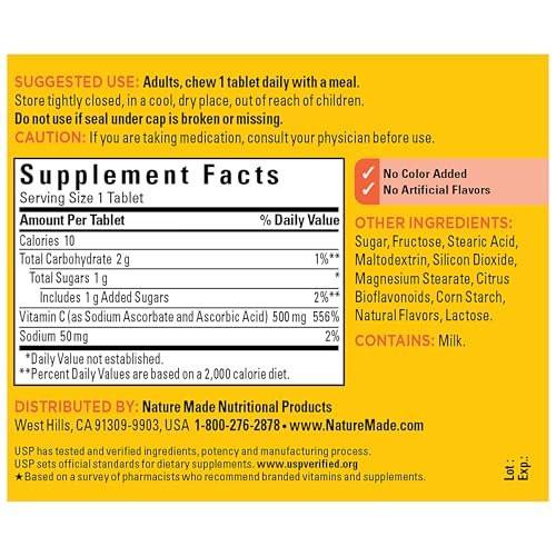 Nature Made Kaubare Vitamin C 500 mg Tabletten – Immununterstützung, 60 Stück, 60-Tage-Vorrat
