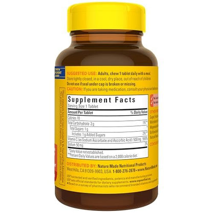 Nature Made Vitamin C 500 mg Kautabletten – Immunsystem stärken, 150 Tabletten, 150 Tage Vorrat