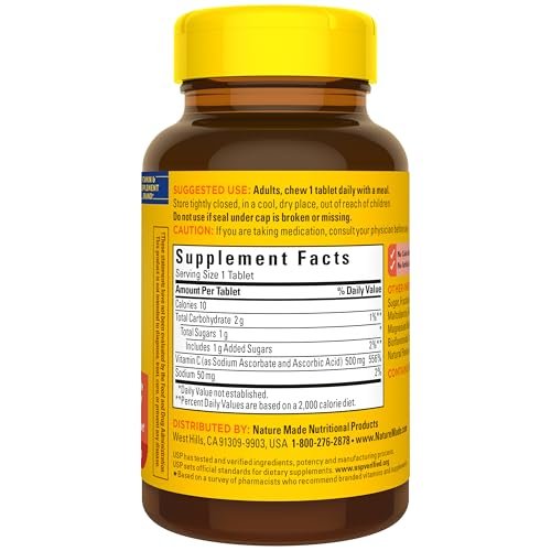 Nature Made Vitamin C 500 mg Kautabletten – Immunsystem stärken, 150 Tabletten, 150 Tage Vorrat