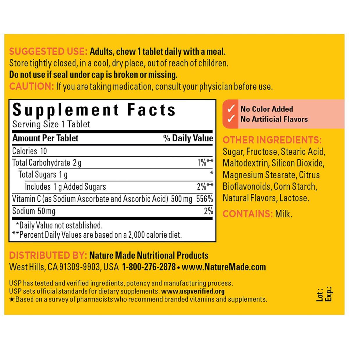 Nature Made Kaubare Vitamin C 500 mg Tabletten – Immununterstützung, 60 Stück, 60-Tage-Vorrat