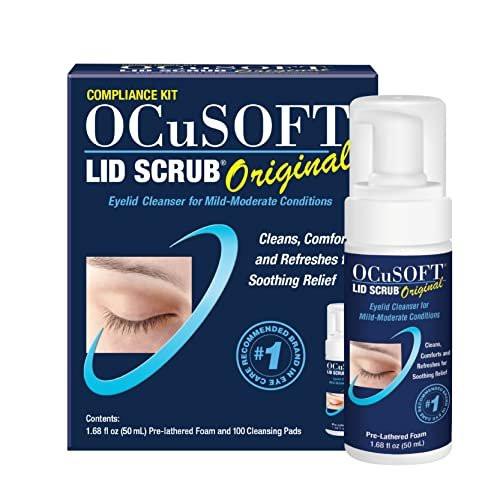 OCuSOFT Lid Scrub Original Compliance Kit – Schaumendes Augenlid-Reinigungsset mit trockenen Tüchern – Tägliche Reinigung von Öl, Staub, Pollen und Augen-Make-up – 1,68 fl oz & 100 trockene Pads