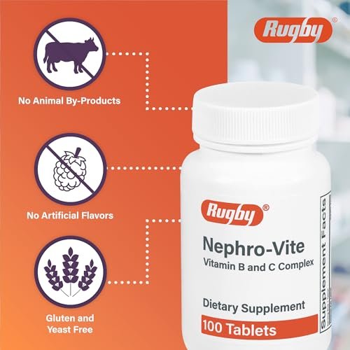 Rugby Nephro-Vite Vitamin B und C Komplex Tabletten - Nahrungsergänzungsmittel - 100 Stück (1 Packung)