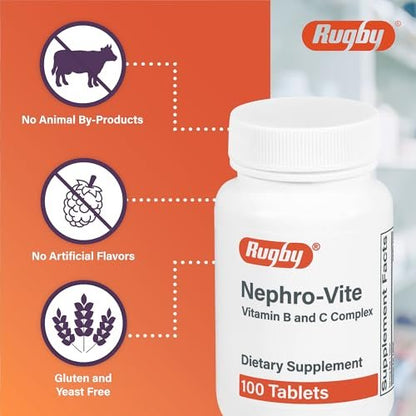 Rugby Nephro-Vite Vitamin B und C Komplex Tabletten - Nahrungsergänzungsmittel - 100 Stück (1 Packung)