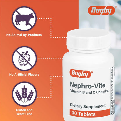 Rugby Nephro-Vite Vitamin B und C Komplex Tabletten - Nahrungsergänzungsmittel - 100 Stück (1 Packung)
