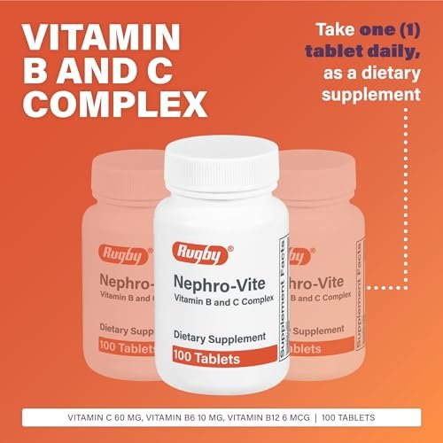 Rugby Nephro-Vite Vitamin B und C Komplex Tabletten - Nahrungsergänzungsmittel - 100 Stück (1 Packung)