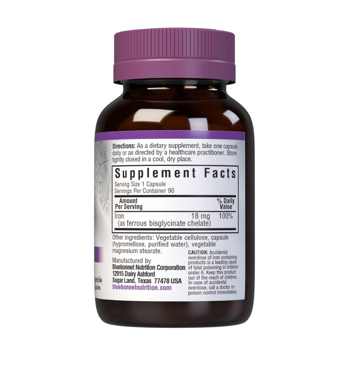 Bluebonnet Nutrition Chelated Eisen 18 mg – Nicht verstopfend, Soja-frei, Glutenfrei, Nicht-GVO, Koscher, Milchfrei, Vegan – 90 Kapseln