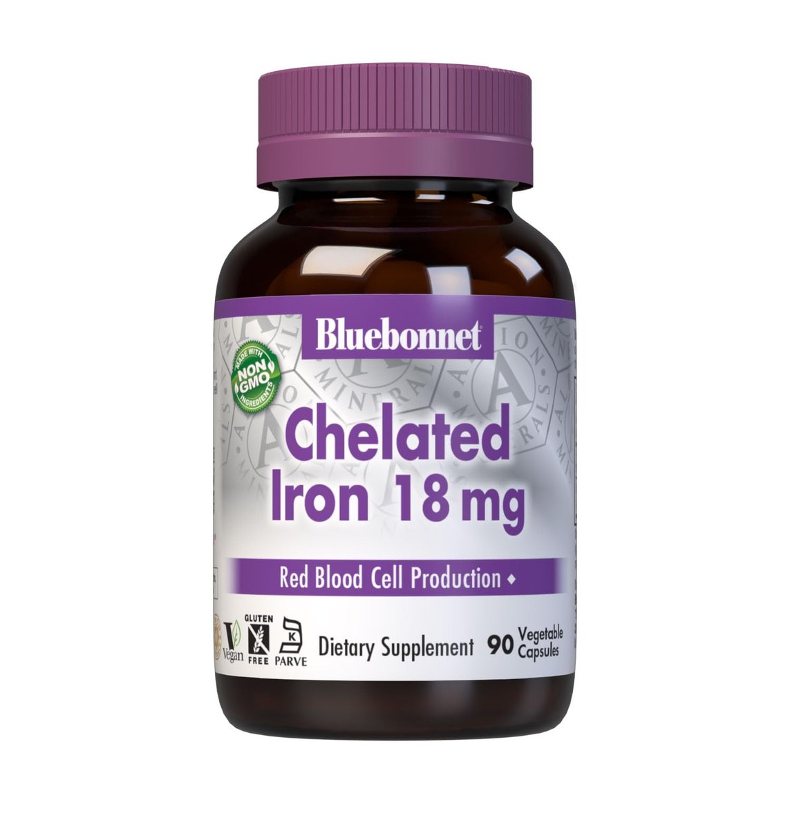 Bluebonnet Nutrition Chelated Eisen 18 mg – Nicht verstopfend, Soja-frei, Glutenfrei, Nicht-GVO, Koscher, Milchfrei, Vegan – 90 Kapseln