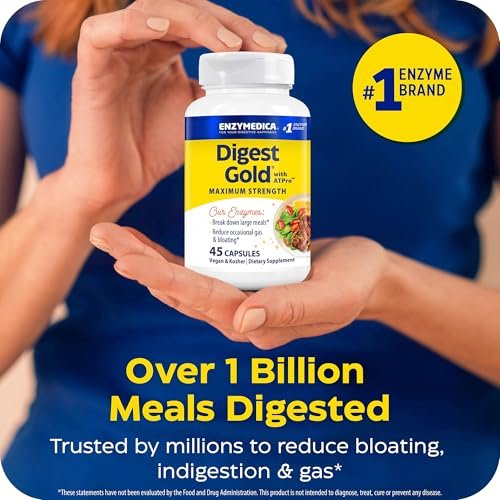 Enzymedica Digest Gold + ATPro, Maximale Stärke Verdauungsenzyme, Hilft bei großen Mahlzeiten für sofortige Blähungslinderung, 45 Kapseln