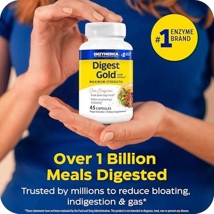 Enzymedica Digest Gold + ATPro, Maximale Stärke Verdauungsenzyme, Hilft bei großen Mahlzeiten für sofortige Blähungslinderung, 45 Kapseln