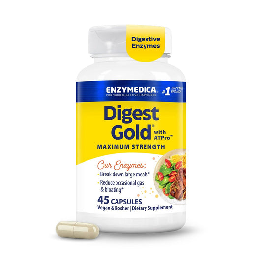 Enzymedica Digest Gold + ATPro, Maximale Stärke Verdauungsenzyme, Hilft bei großen Mahlzeiten für sofortige Blähungslinderung, 45 Kapseln