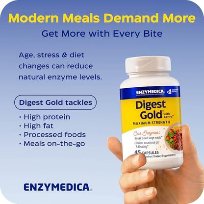 Enzymedica Digest Gold + ATPro, Maximale Stärke Verdauungsenzyme, Hilft bei großen Mahlzeiten für sofortige Blähungslinderung, 45 Kapseln