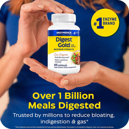 Enzymedica Digest Gold + ATPro, Maximale Stärke Verdauungsenzyme, Hilft bei großen Mahlzeiten für sofortige Blähungslinderung, 45 Kapseln