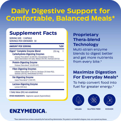 Enzymedica Digest Complete – Verdauungsenzyme für Frauen & Männer, 30 Kapseln, vegan, gegen Blähungen & Völlegefühl