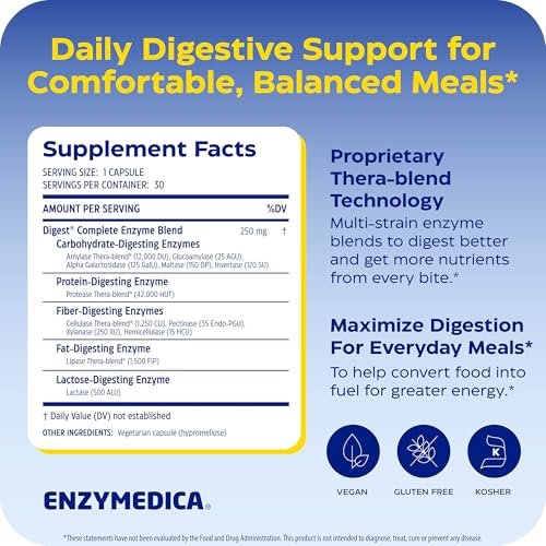 Enzymedica Digest Complete – Verdauungsenzyme für Frauen & Männer, 30 Kapseln, vegan, gegen Blähungen & Völlegefühl