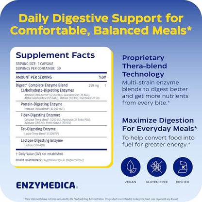 Enzymedica Digest Complete – Verdauungsenzyme für Frauen & Männer, 30 Kapseln, vegan, gegen Blähungen & Völlegefühl