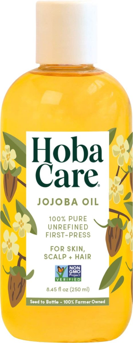 HobaCare Jojobaöl für Haare, Haut, Gesicht, Körper, Kopfhaut, Nägel, Bartpflege, Massage – 100 % reines, unraffiniertes natürliches Trägeröl – feuchtigkeitsspendend, vegan, tierversuchsfrei, hexanfrei (250 ml)