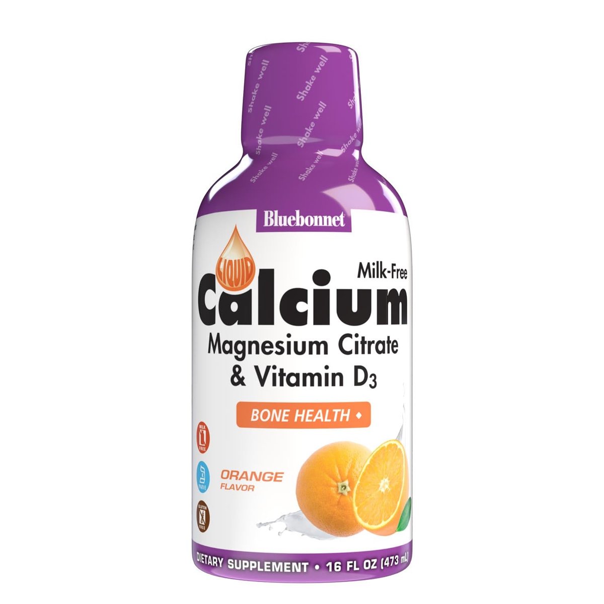 Bluebonnet Nutrition Flüssiges Calciumcitrat Magnesiumcitrat mit Vitamin D3 – Orangengeschmack, 473 ml (16 Fl Oz), 32 Portionen – Für starke Knochen, glutenfrei, sojafrei, milchfrei, koscher