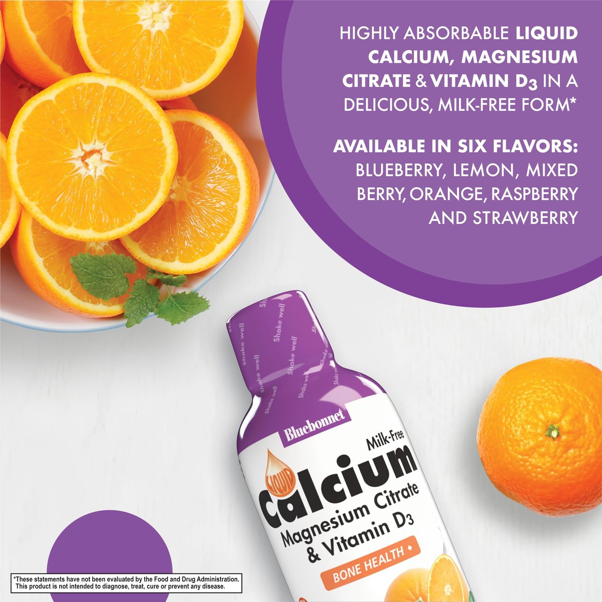 Bluebonnet Nutrition Flüssiges Calciumcitrat Magnesiumcitrat mit Vitamin D3 – Orangengeschmack, 473 ml (16 Fl Oz), 32 Portionen – Für starke Knochen, glutenfrei, sojafrei, milchfrei, koscher