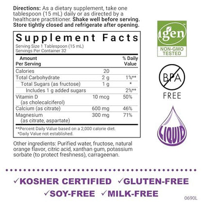 Bluebonnet Nutrition Flüssiges Calciumcitrat Magnesiumcitrat mit Vitamin D3 – Orangengeschmack, 473 ml (16 Fl Oz), 32 Portionen – Für starke Knochen, glutenfrei, sojafrei, milchfrei, koscher
