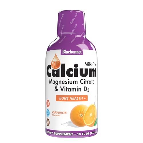 Bluebonnet Nutrition Flüssiges Calciumcitrat Magnesiumcitrat mit Vitamin D3 – Orangengeschmack, 473 ml (16 Fl Oz), 32 Portionen – Für starke Knochen, glutenfrei, sojafrei, milchfrei, koscher