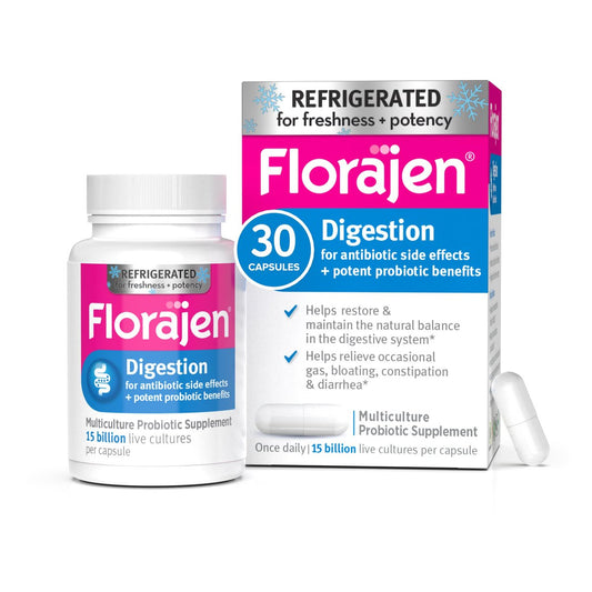 Florajen Verdauungsprobiotika – Darmgesundheit & Linderung von Verstopfung und Blähungen für Erwachsene, 30 Kapseln (gekühlt)