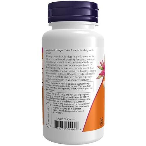 NOW Foods Vitamin K-2 100 mcg, Menaquinon-4 (MK-4), 100 vegane Kapseln – Unterstützt die Knochengesundheit