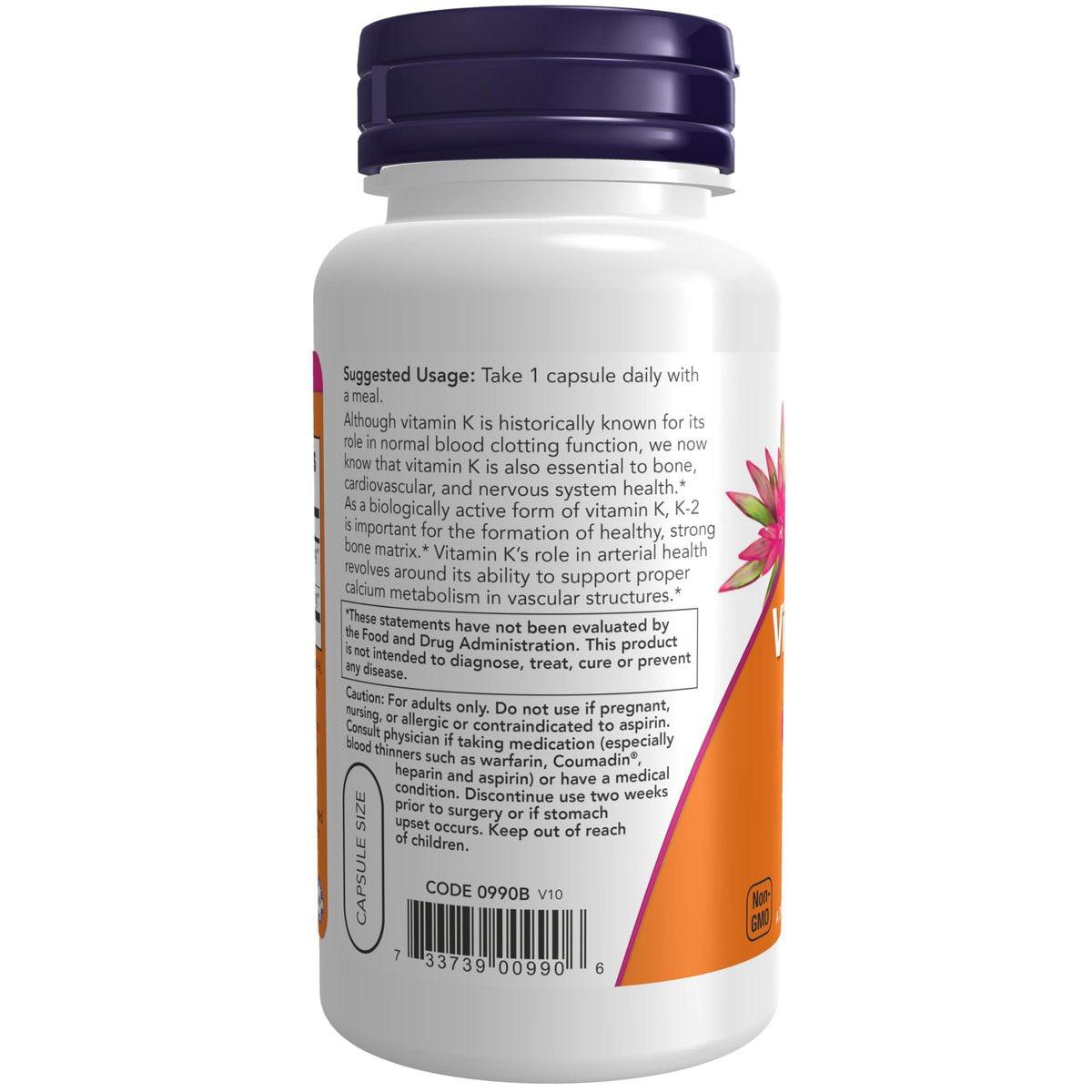NOW Foods Vitamin K-2 100 mcg, Menaquinon-4 (MK-4), 100 vegane Kapseln – Unterstützt die Knochengesundheit