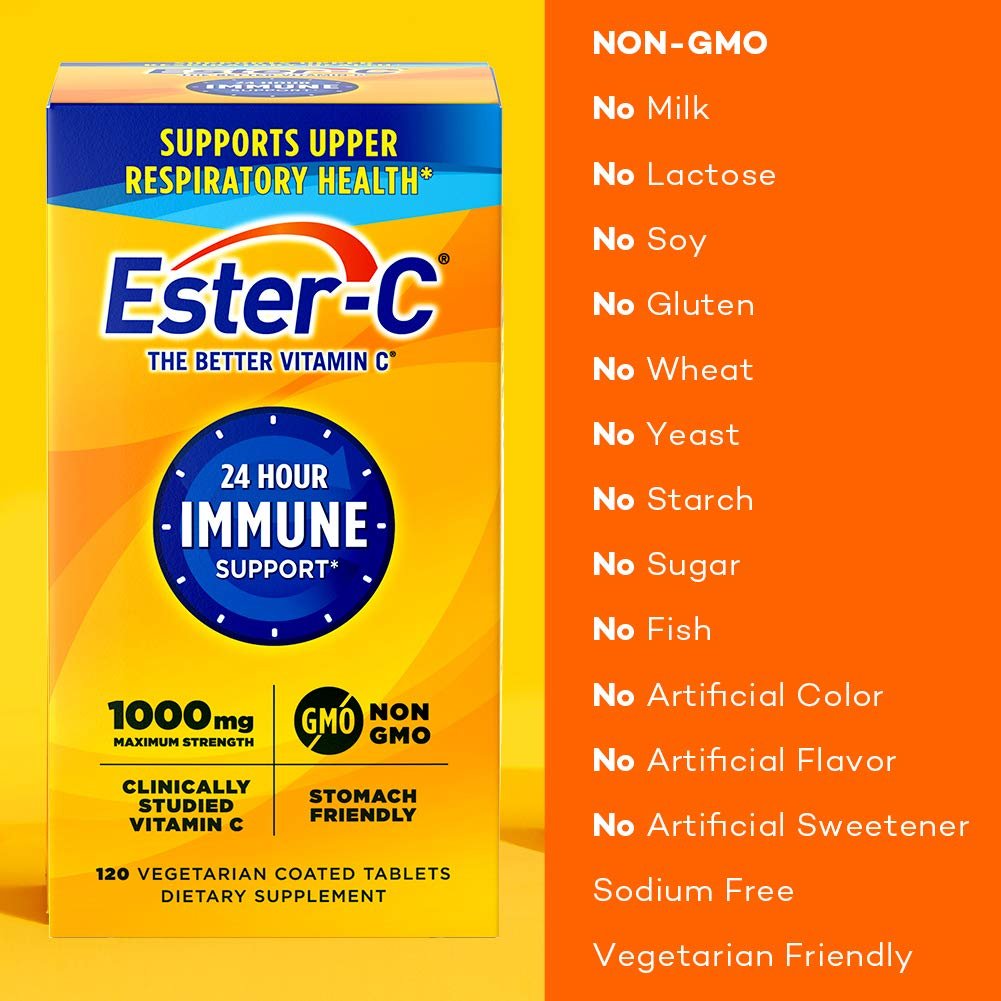 Ester-C Vitamin C 1000 mg beschichtete Tabletten – Immunsystem-Booster, magenfreundlich, 120 Stück