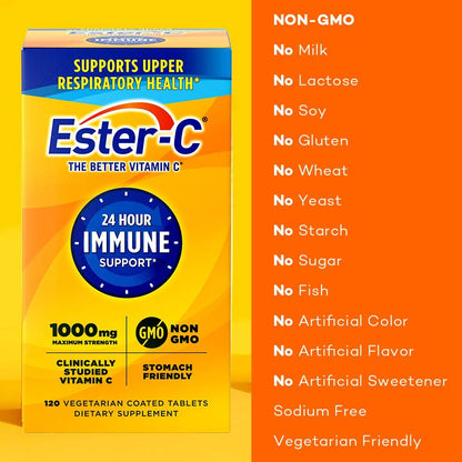 Ester-C Vitamin C 1000 mg beschichtete Tabletten – Immunsystem-Booster, magenfreundlich, 120 Stück