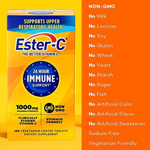Ester-C Vitamin C 1000 mg beschichtete Tabletten – Immunsystem-Booster, magenfreundlich, 120 Stück