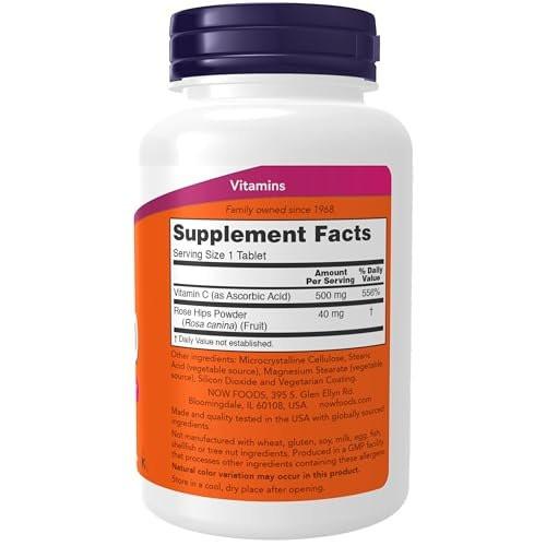 NOW Foods Vitamin C-500 mit Hagebutte, Antioxidantien-Schutz*, 250 Tabletten