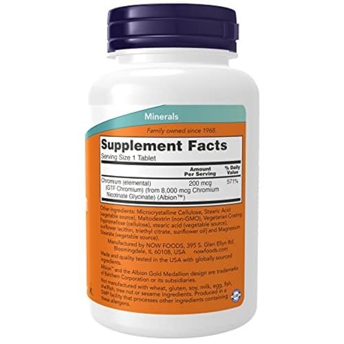 NOW Foods GTF Chrom 200 mcg – 250 Tabletten, Glukosetoleranzfaktor, Insulin-Co-Faktor