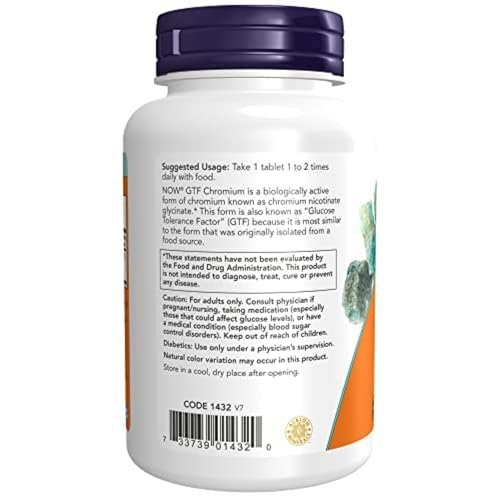 NOW Foods GTF Chrom 200 mcg – 250 Tabletten, Glukosetoleranzfaktor, Insulin-Co-Faktor