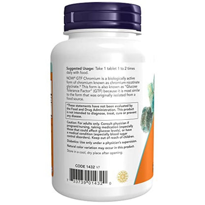 NOW Foods GTF Chrom 200 mcg – 250 Tabletten, Glukosetoleranzfaktor, Insulin-Co-Faktor